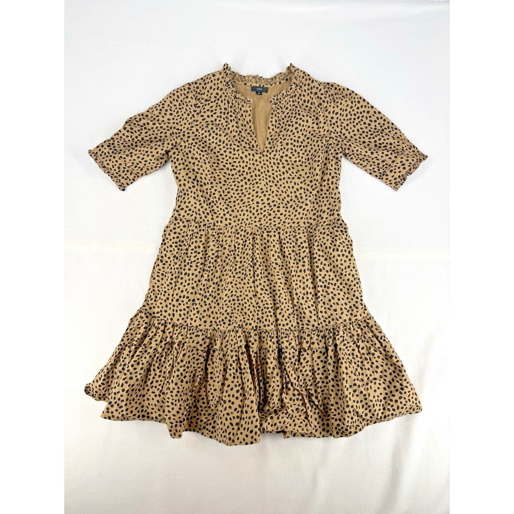 J. Crew Cheetah Print Bubble Sleeve Mini Dress Size‎ S Tiered Ruffle Mob Wife
